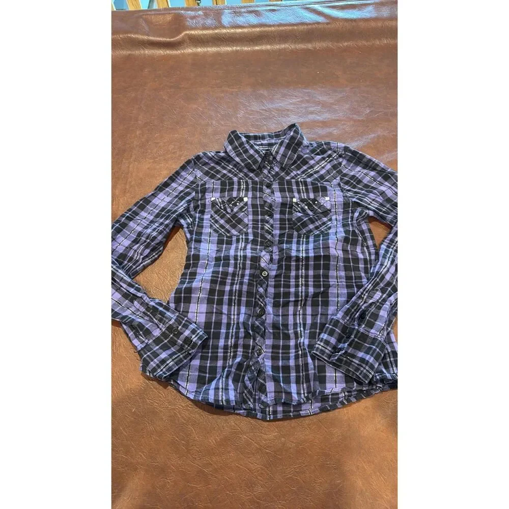 Justice long sleeve purple black shirt size 16